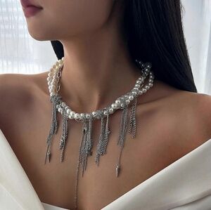 Unique Zara Elegant Silver and White Pearl adjustable  waterproof necklace